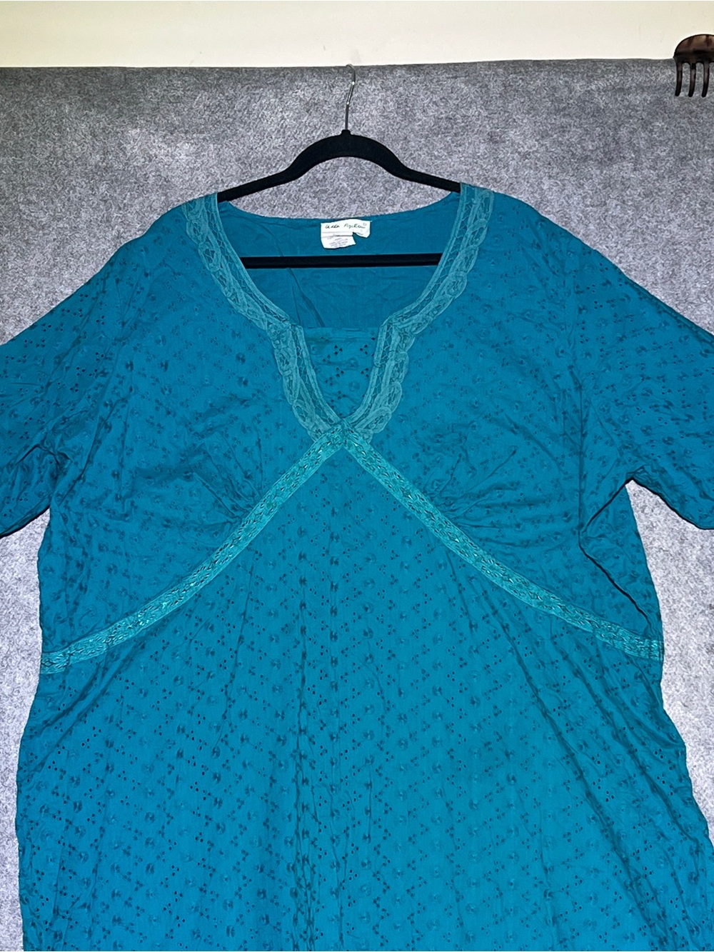 ULLA POPKEN Turquoise Cotton Eyelet A-Line Maxi Nightgown Plus Size 32/34 4X - Picture 9 of 12